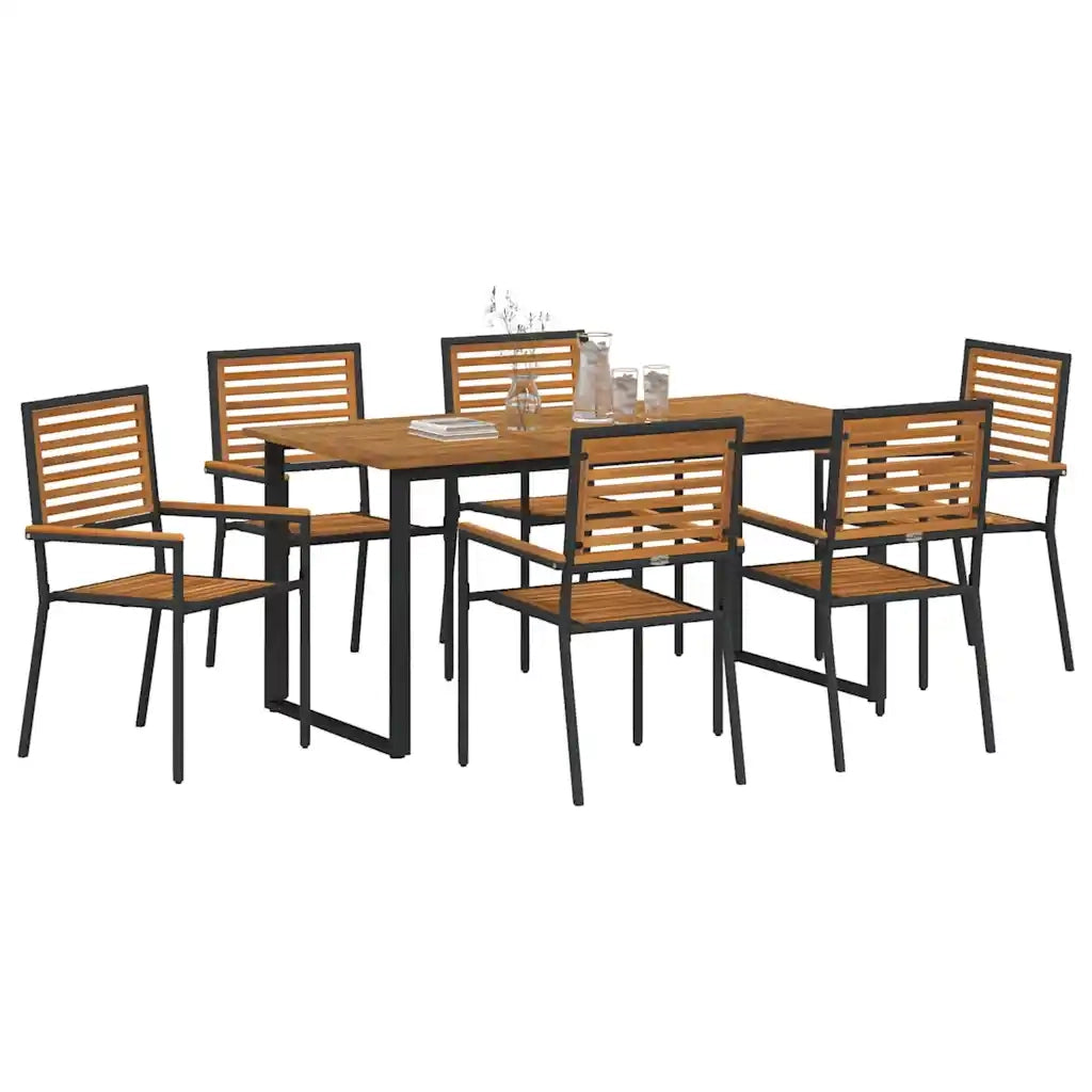 Set da Pranzo per Giardino 7 pcs Nero Legno di Acacia Massello 3365460