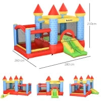 Castello Gonfiabile Gigante e Rimbalzante per Bambini 3-8 Anni con Scivolo, Piscina e Canestro, 280cmx260cmx210cm