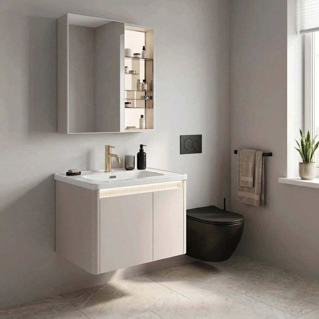 Set Di Mobili Da Bagno Con Lavabo Sora De07-60 Beige 60cm