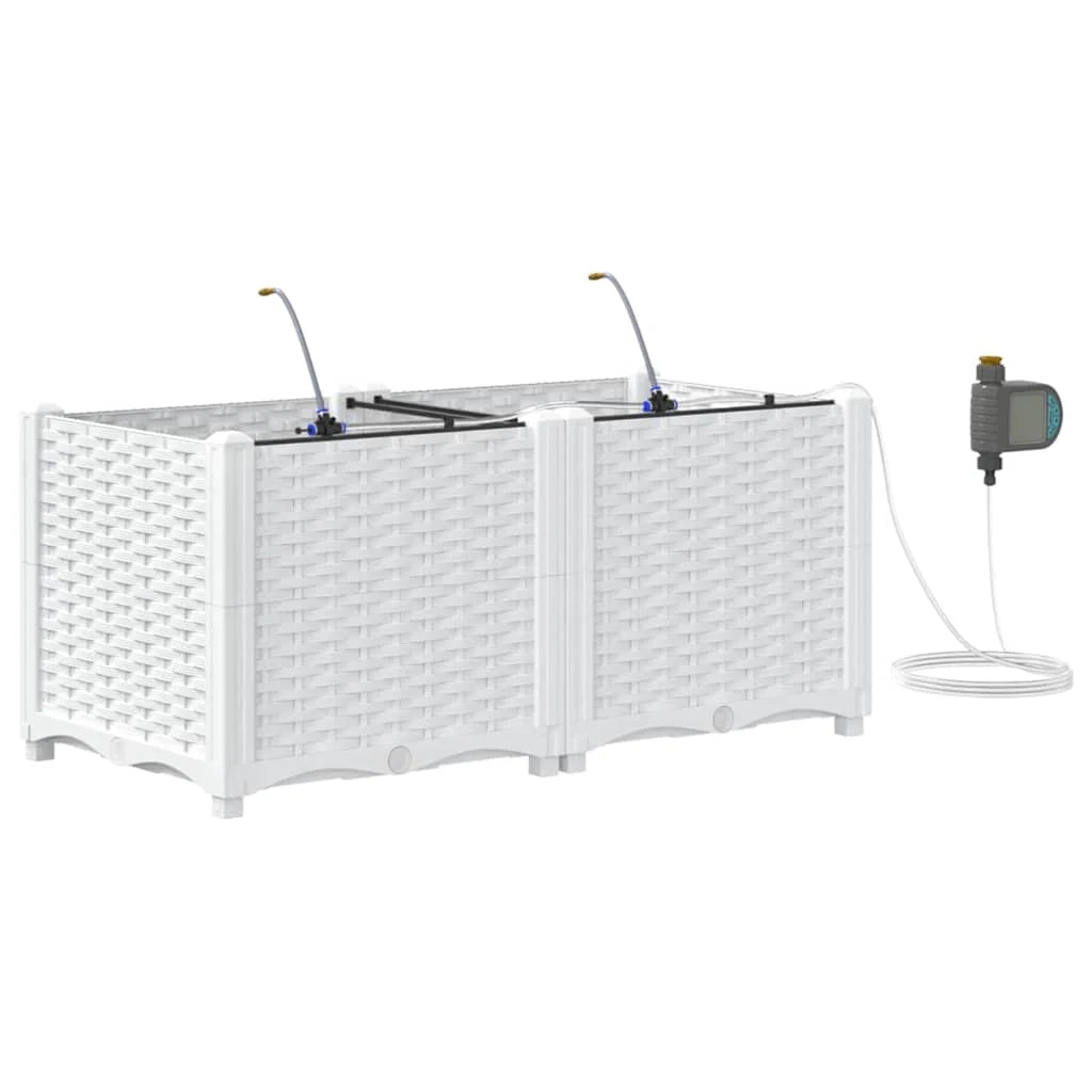 Set di 2 fioriere da giardino moderne con sistema di irrigazione 80 x 40 x 37,5 cm acciaio bianco 02_0058608