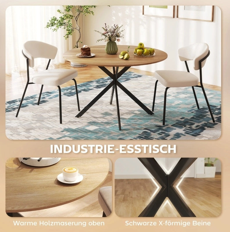 Tavolo da pranzo rotondo Ø 120 cm rovere con gambe in acciaio