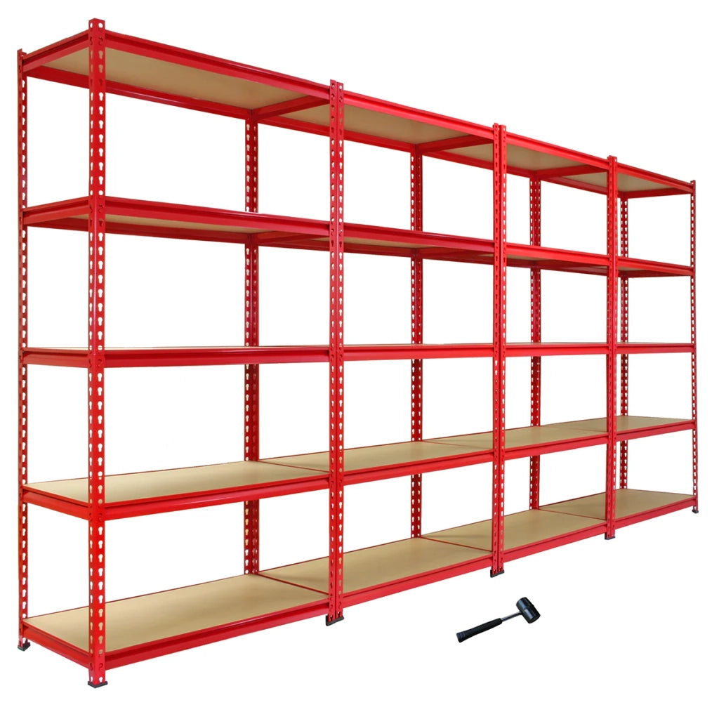 4 Scaffali in Acciaio Senza Bulloni Z-Rax Rossi 90cm x 45cm x 183cm per Garage