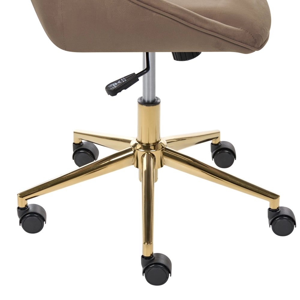 Sedia da ufficio in velluto marrone scuro regolabile e girevole, con gambe in metallo Arredamento da ufficio elegante