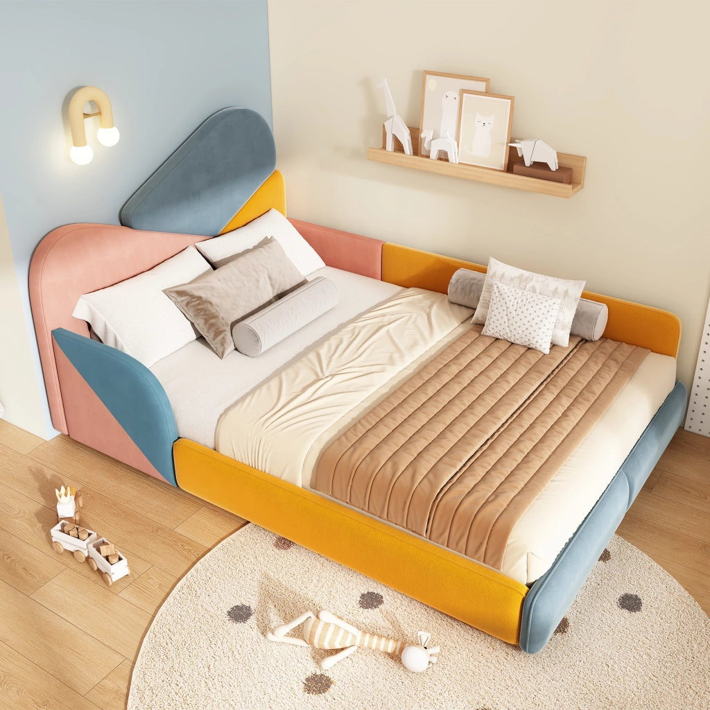 Letto con Sponda 140x200 cm - Letto Singolo in Velluto con Testiera e Blu Multicolore