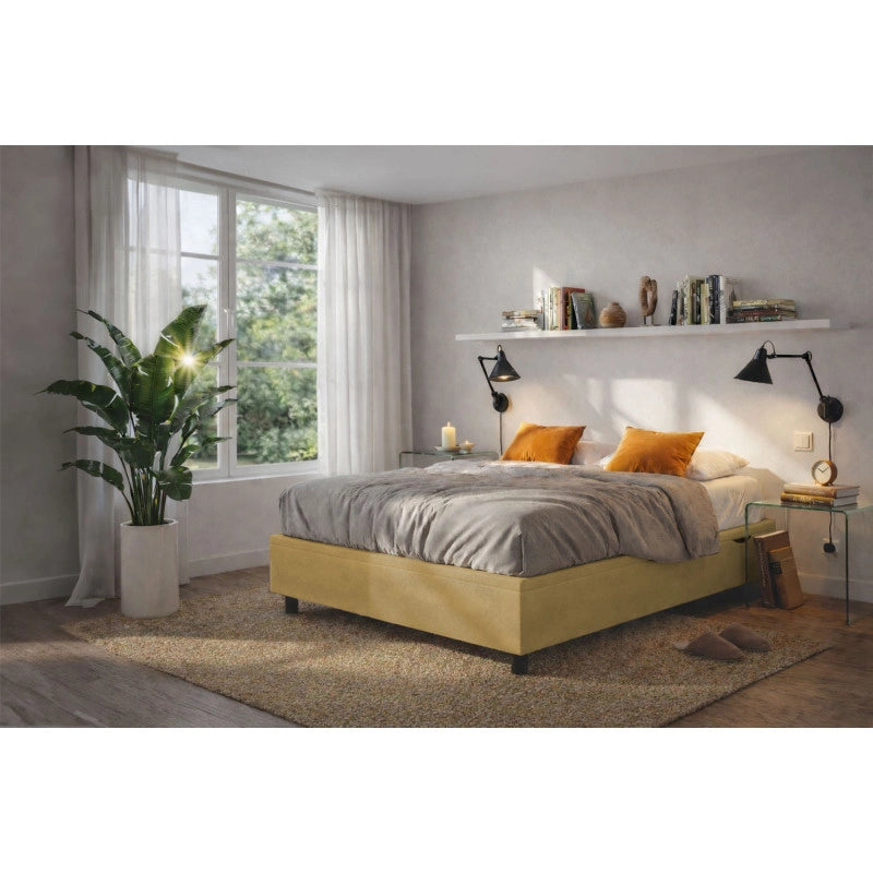 Letto imbottito Matrimoniale 160x200 cm BoxMax - Contenitore,Microfibra,Ocra