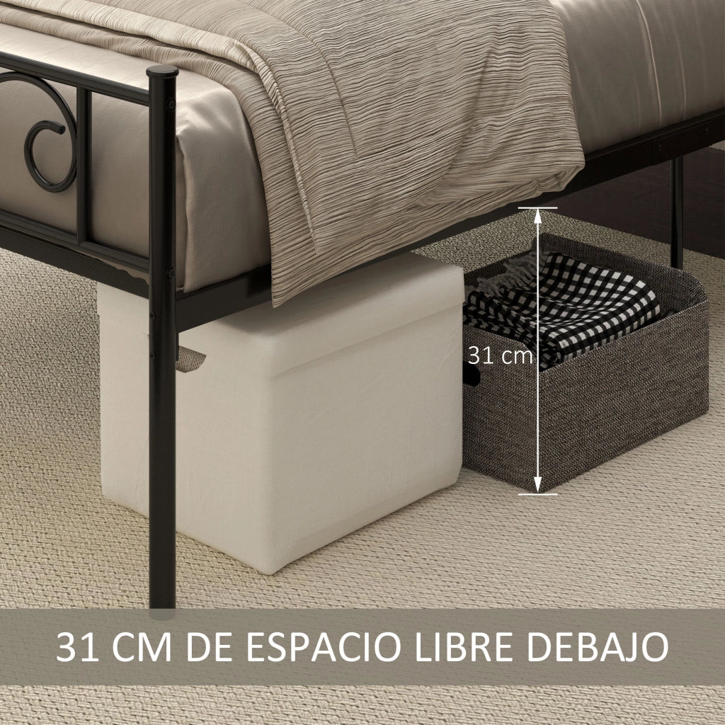 Letto Singolo in Metallo con Testiera a Farfalla ¨C Zephmum ¨C Nero 90x190x100 cm