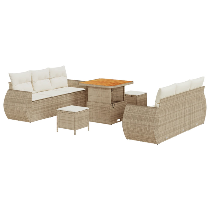 Set Divano da Giardino  9 Pezzi con Cuscini Beige Polyrattan Acacia