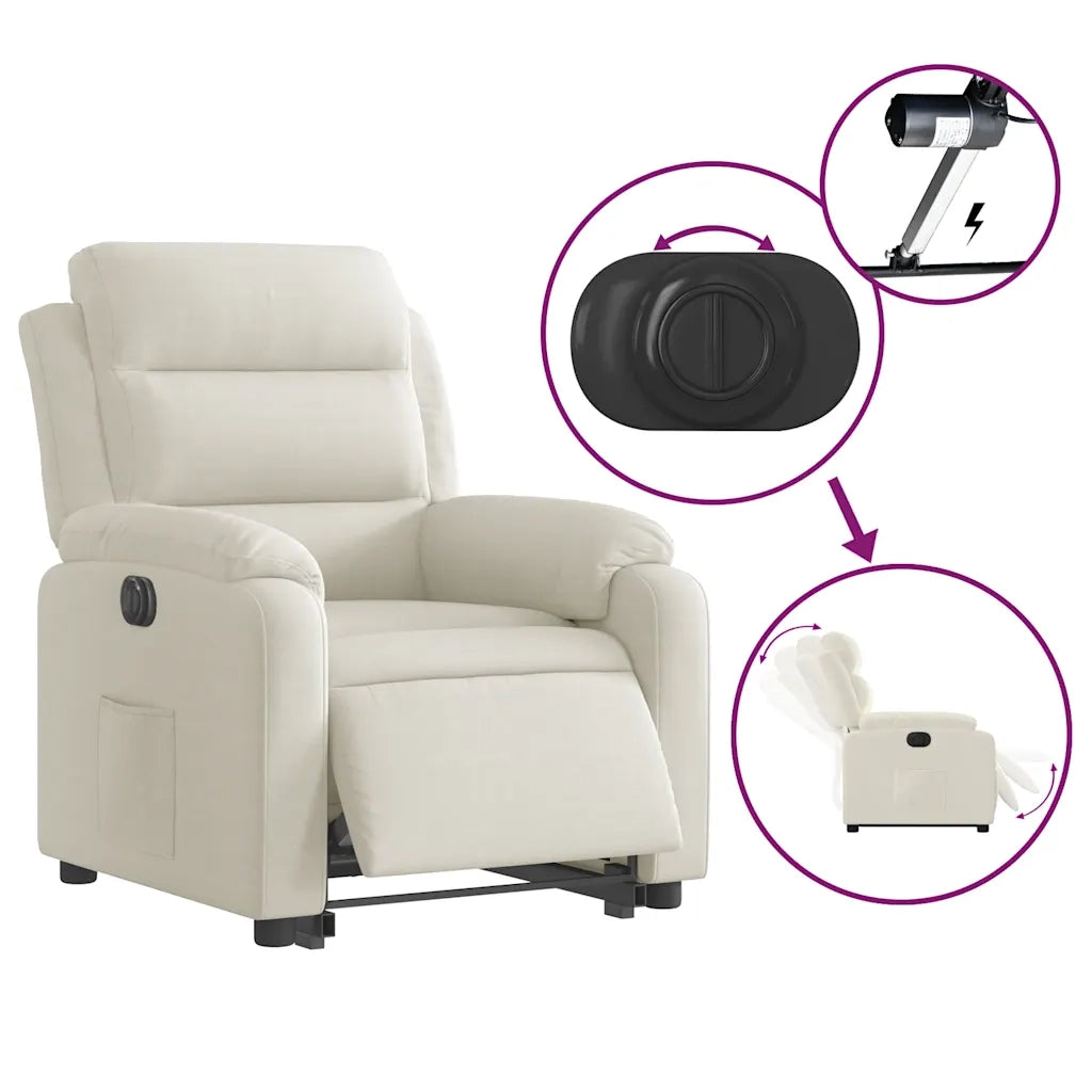 Poltrona Alzapersona Reclinabile Elettrica Crema in Velluto 3205123