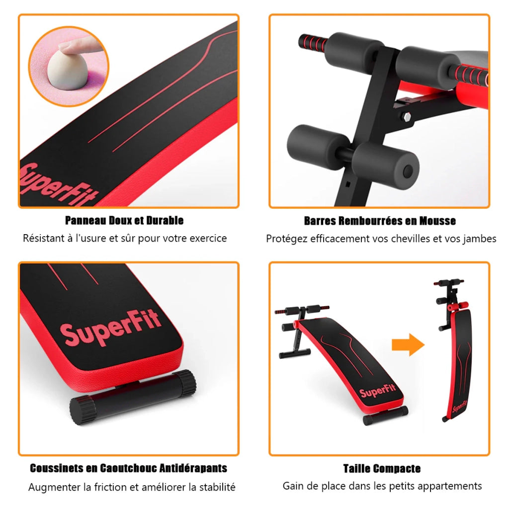 Panca per allenamento pesi pieghevole e regolabile 120 x 30 x 30 cm seduta ergonomica design moderno acciaio rosso 20_0017179