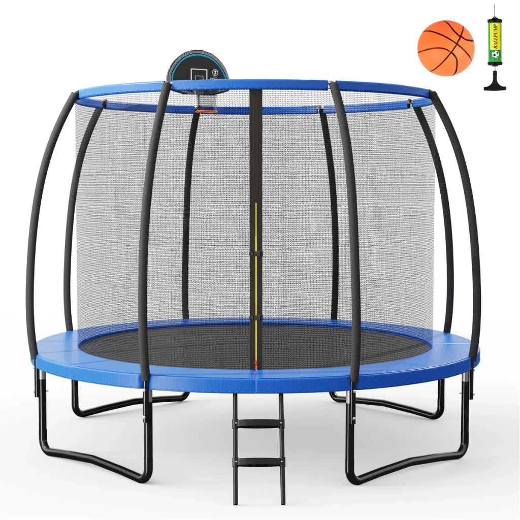 Trampolino da esterno set da 1 305 x 305 x 254 cm sicuro con canestro da basket atmosfera accogliente acciaio nero 20_0020643