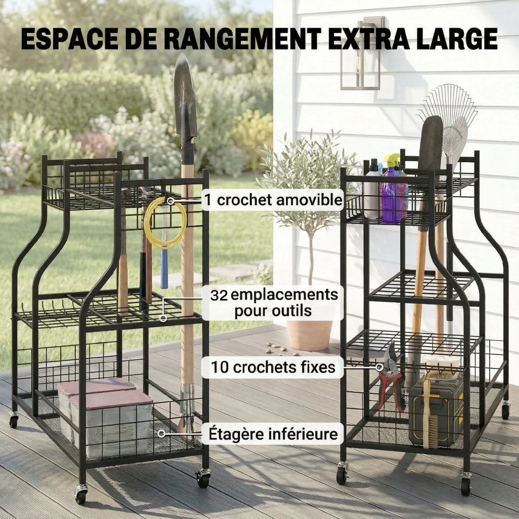 Organizzatore Attrezzi da Giardino 3 Livelli ¨C zephmum ¨C Nero 104x40x95cm