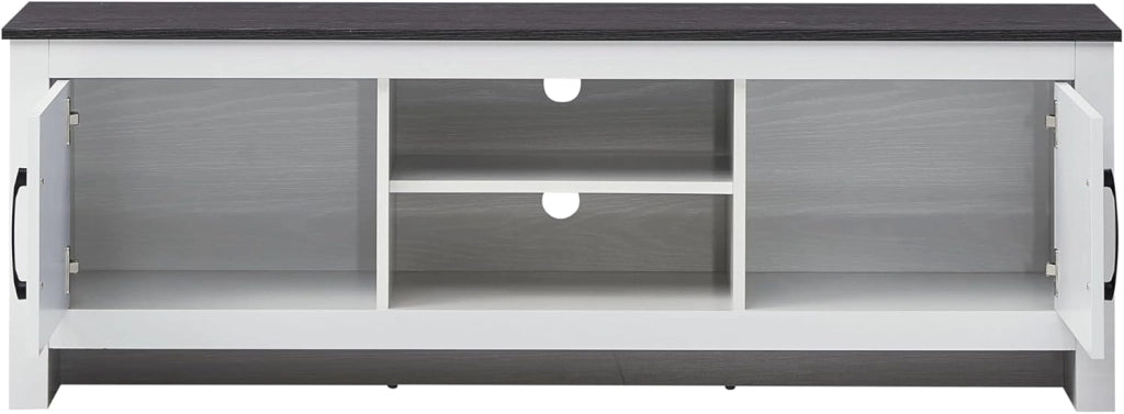 Mobile TV basso per TV fino a 65 pollici, supporto per TV con 2 armadi e 2 ripiani aperti, mobile TV per soggiorno, sala da pranzo, camera da letto (bianco + marrone)