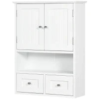 kleankin Armadietto Pensile Bagno a 2 Ante con Ripiano Aperto e 2 Cassetti in Legno, Bianco