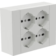 MULTIPRESA da parete ESTERNA  4 PRESE schuko bianca con scatola di supporto per installazioni superficiali, compatibile con tutte le scatole da incasso 3 posti (muratura o cartongesso)