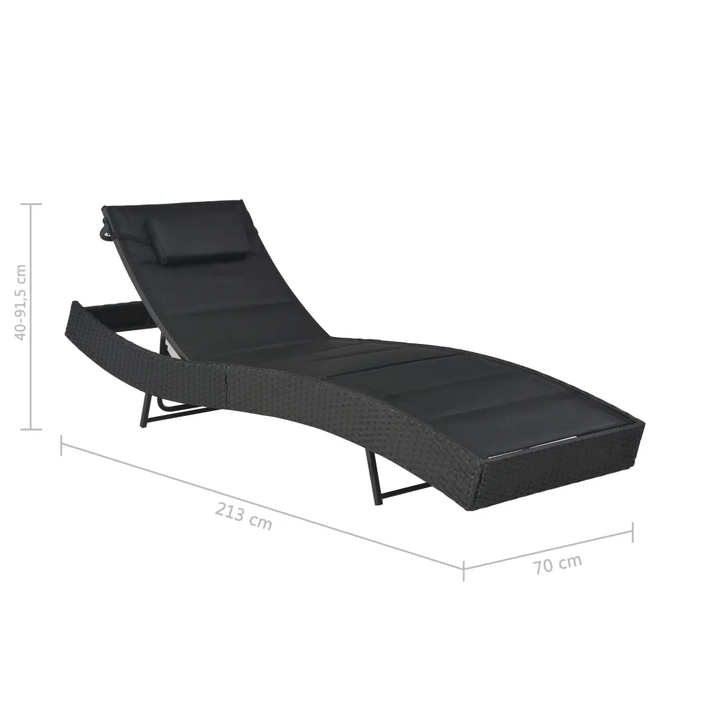 Lettino Prendisole in Polyrattan e Textilene Nero 44896