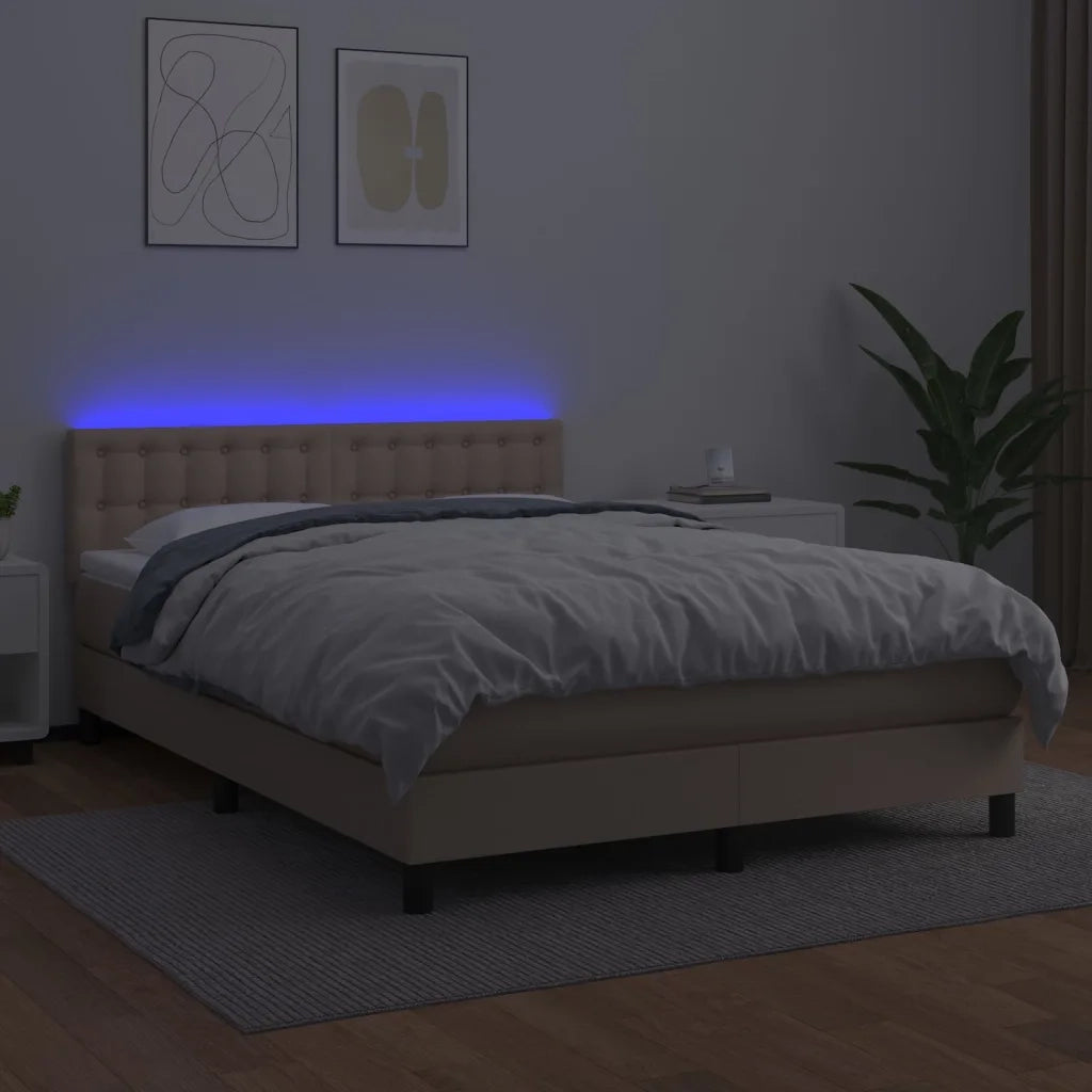 Giroletto Molle Materasso e LED Cappuccino 140x200cm Similpelle 3134230