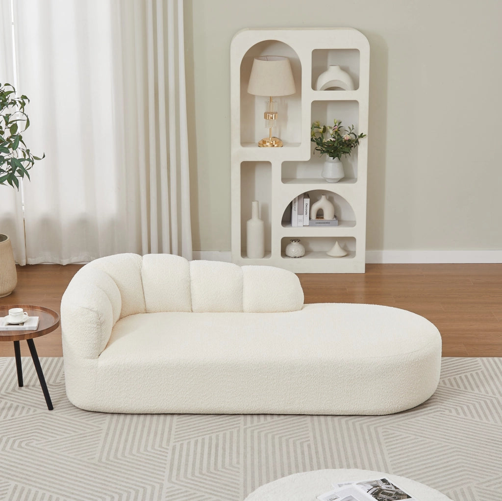 Poltrona relax in ciniglia con schienale ondulato, colore beige