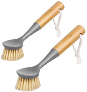 Borsetto per la pulizia dei piatti in bambù con manico rigido - schiuma abrasiva - spazzola per la pulizia - resistente alle macchie - pulizia del lavello - cucina - 23 x 6 x 4,5 cm - spazzola per la pulizia