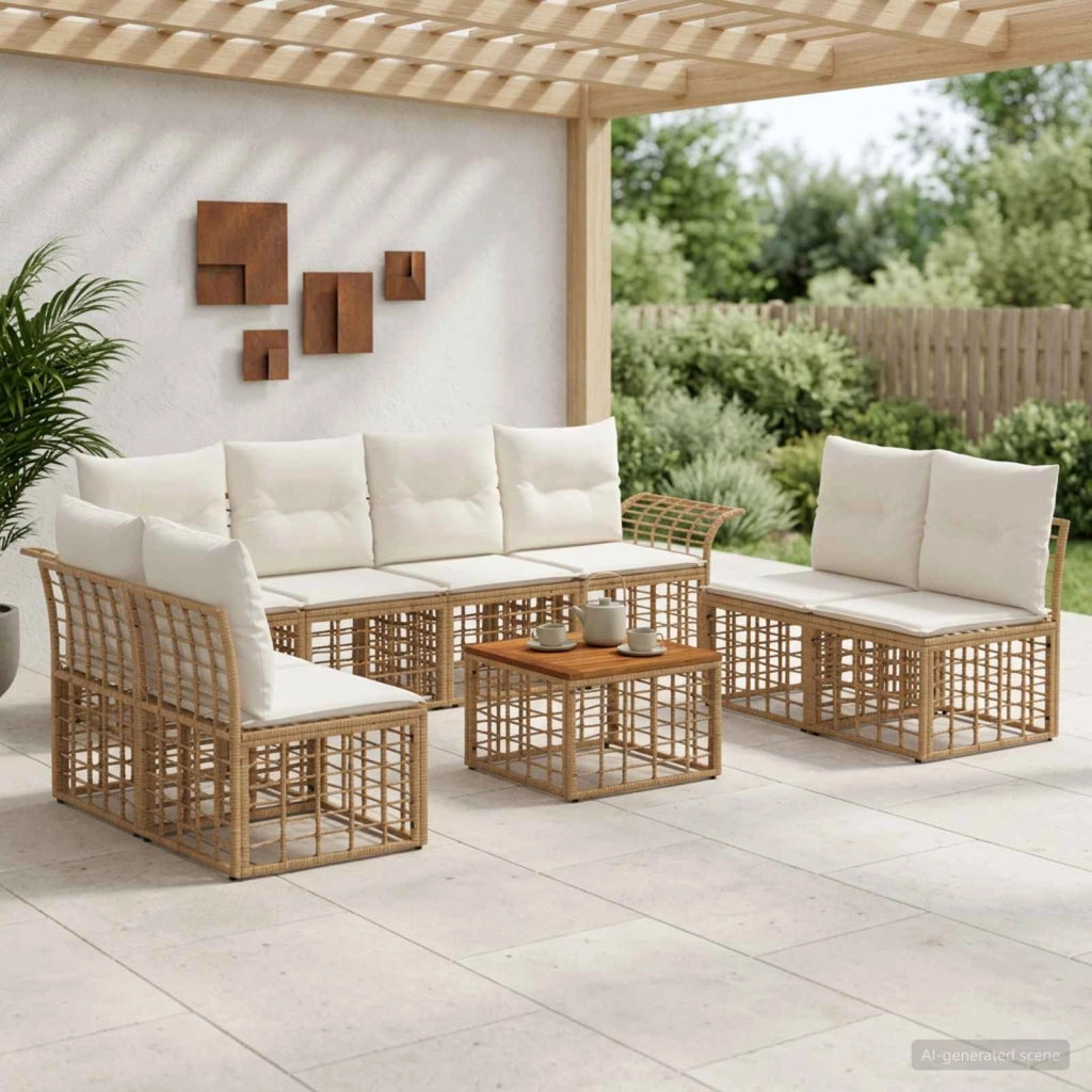 Set di divani da esterno 9 pz Naturale e Bianco Crema 3437674