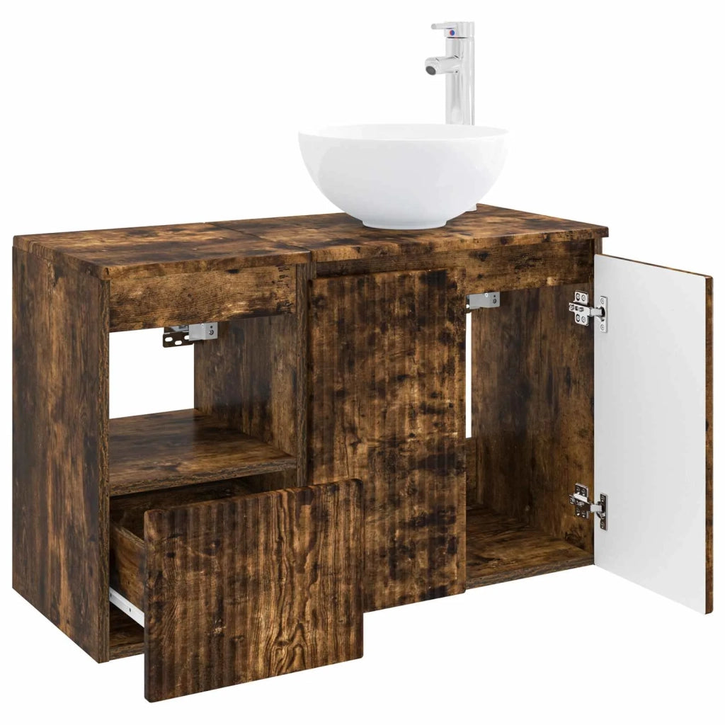 Set di mobili per il bagno 2 pz Rovere Fumo 3404029