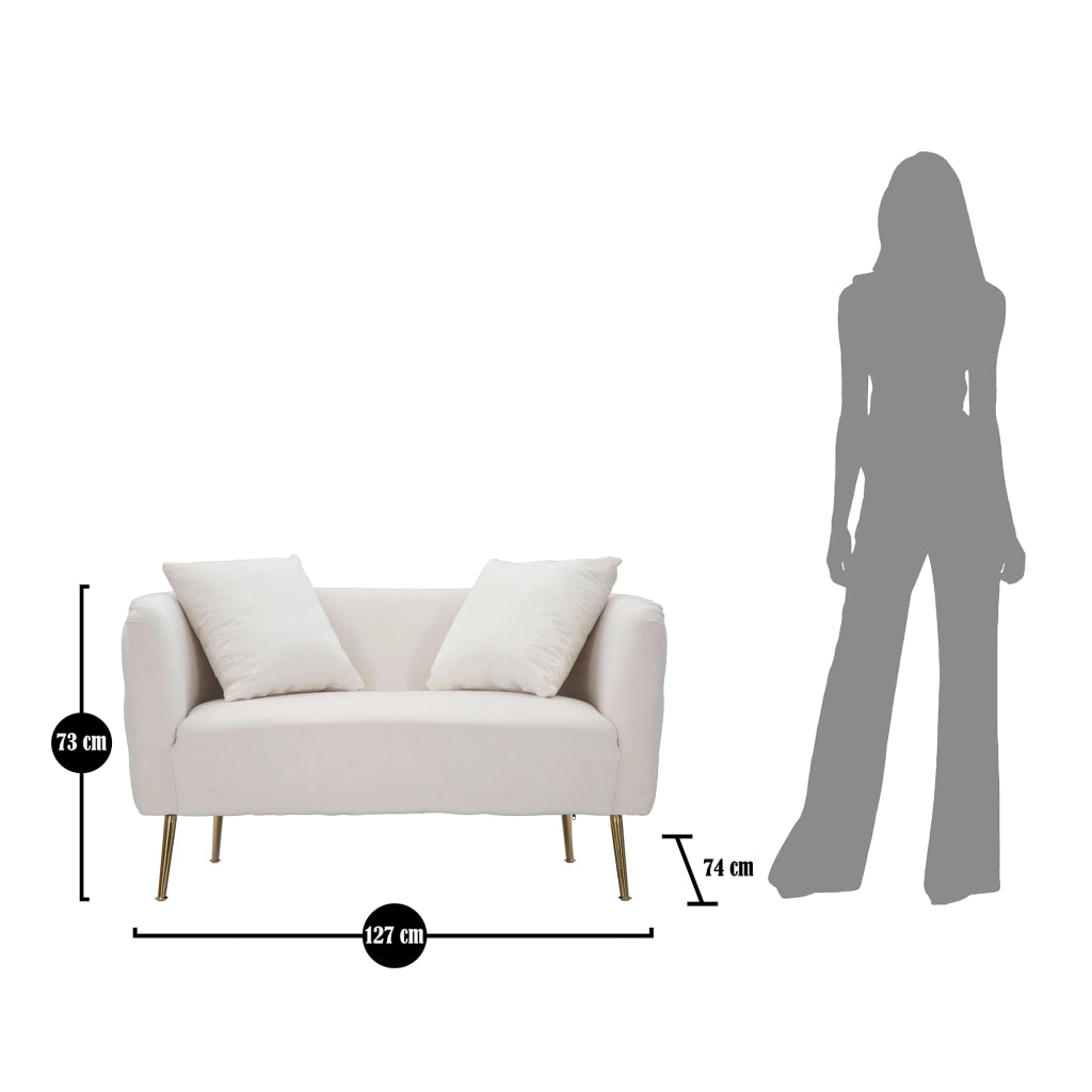 Dingle, Divano Fisso 2 Posti Effetto Velluto, 127x74x71h cm Bianco