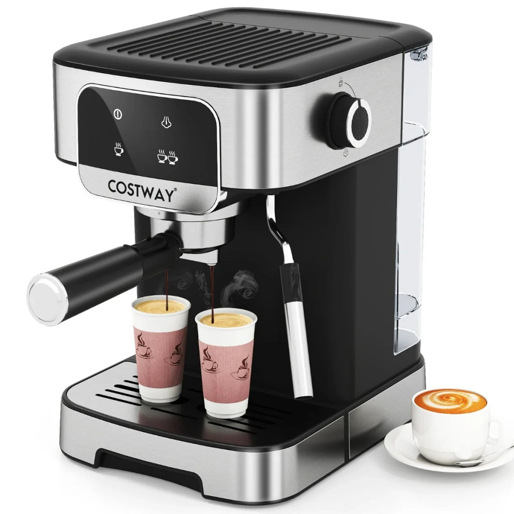 Macchina per caffè espresso 26 x 21 x 28 cm con montalatte pressione 20 bar e serbatoio dell'acqua da 1,8 l elegante design in acciaio inox argentato 20_0018303