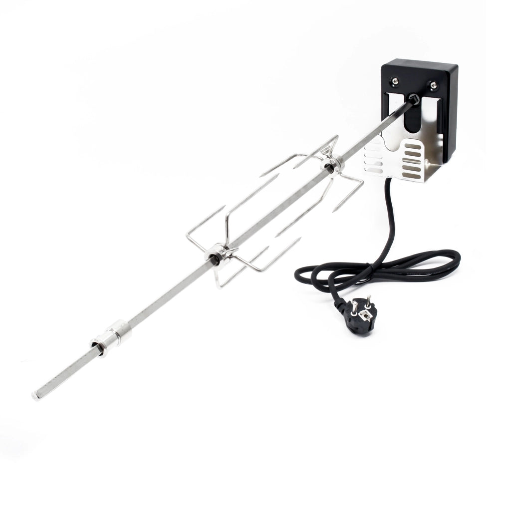 Girarrosto da barbecue 70 cm 230 V, Spiedo in acciaio inox con 2 forchettoni carne