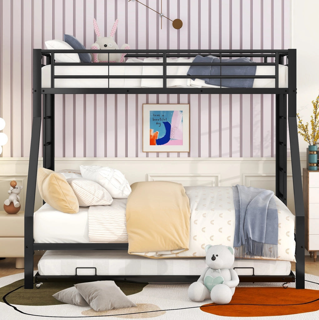 Letto a castello in metallo nero 90x200/140x200 cm con letto estraibile