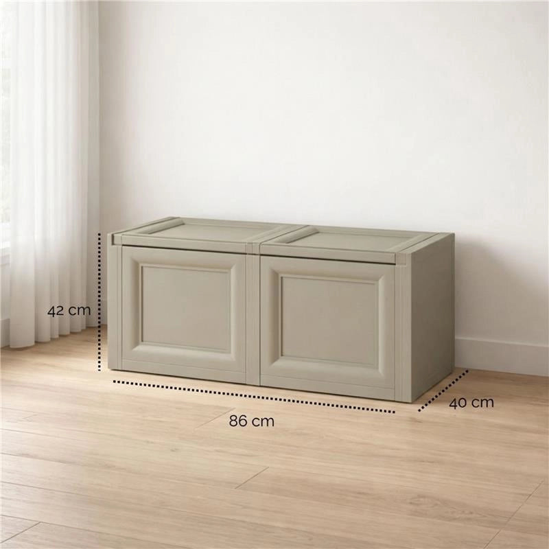 BAULE 2 MODULI TAUPE 86X40X42 CM – CASSAPANCA CONTENITORE SALVASPAZIO PER TERRAZZO, VERANDA E AMBIENTI ESTERNI