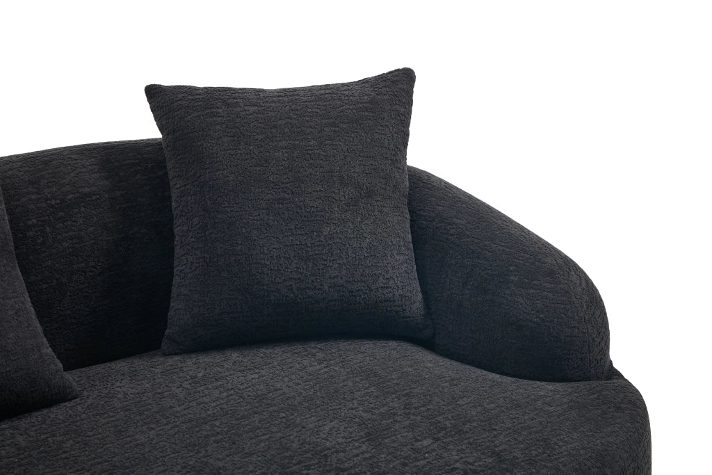 Divano modulare angolare 3 posti con chaise longue sinistra design curvo montaggio senza attrezzi in chenille nero