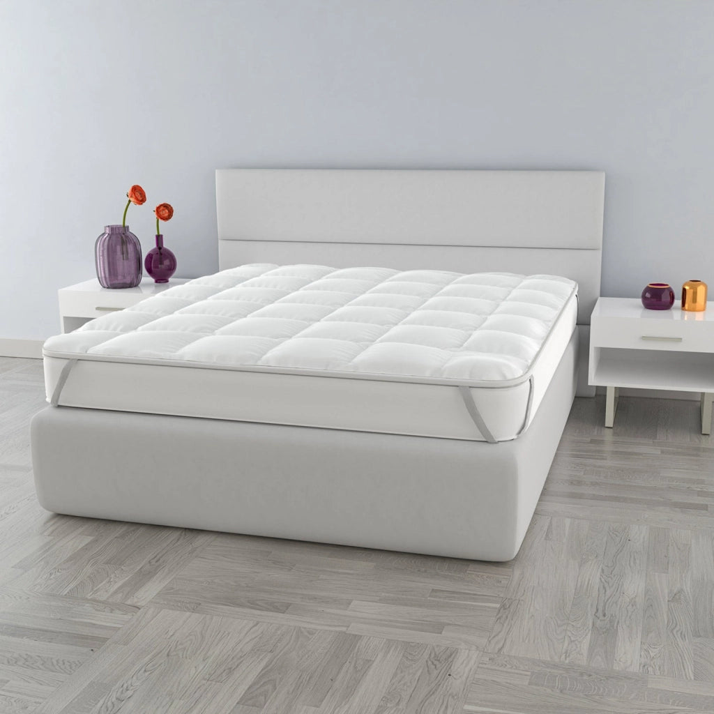 Topper Matrimoniale Trapuntato 300 gr/mq con Elastici Basic Bianco