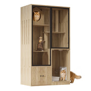 Mobile contenitore per gatti con porta bloccabile e ripiani - per interno - 90×50×160 cm - naturale