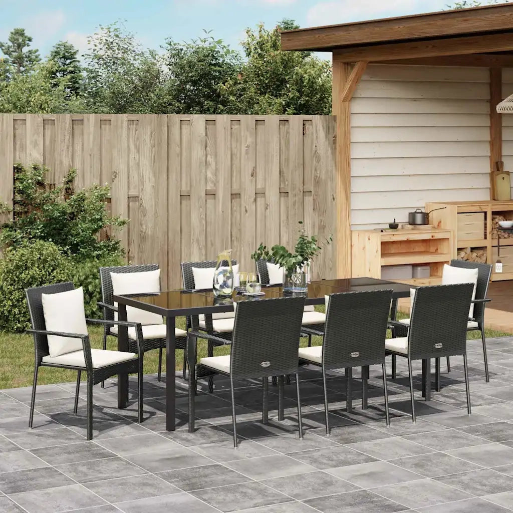 Set da Pranzo per Giardino con cuscino 9 pcs Nero polyrattan 3380077