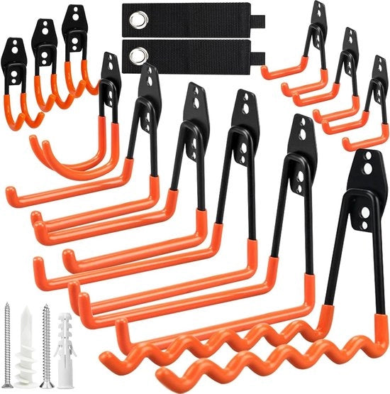 Accessori per garage - 12 pezzi, inclusi 2 cacciaviti per cavi e 24 set di viti, ideale per l'organizzazione di attrezzature, sedie, tubi, biciclette e attrezzature sportive