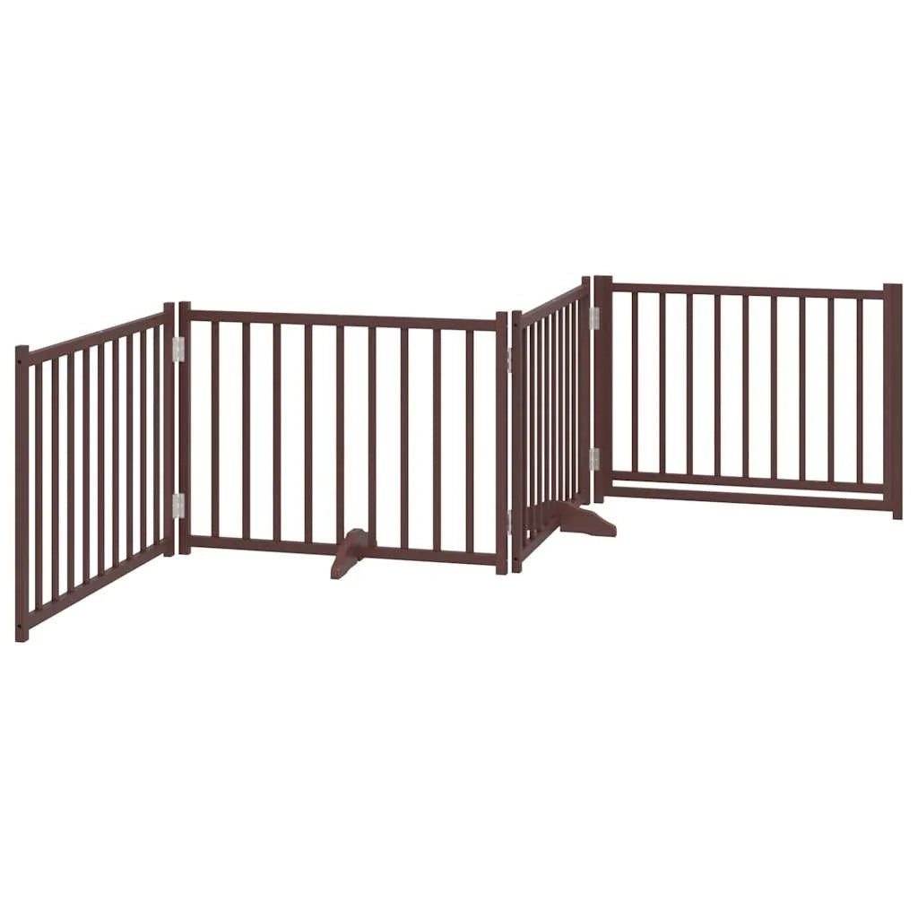 Cancelletto di sicurezza per cani con 4 pannelli in legno massello di abete marrone 02_0023308