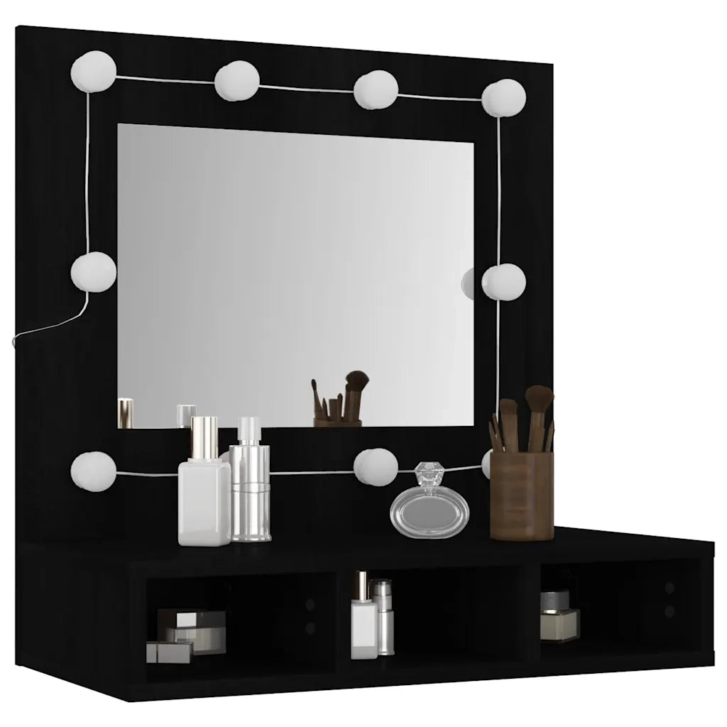Mobile a Specchio con LED-Armadietto a Specchio Nero 60x31,5x62 cm