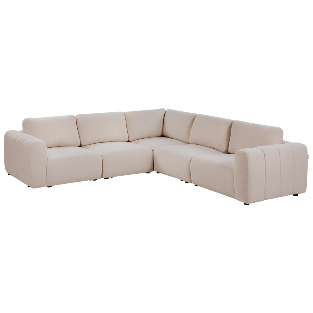 Divano a 5 posti in tessuto bouclè modulare bouclè beige lato sinistro stile minimale moderno