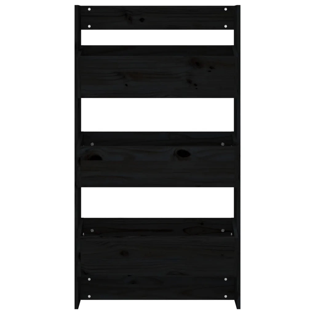 Fioriera a Muro 3Ripiani Nera 60x18,5x110cm Legno Massello Pino 825118