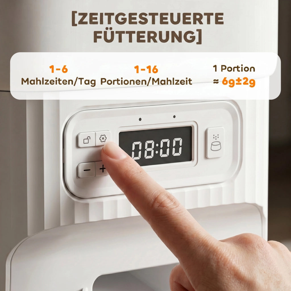 Dispenser automatico cibo per gatti con timer e 2 ciotole acciaio inox ¨C Minimal ¨C Grigio