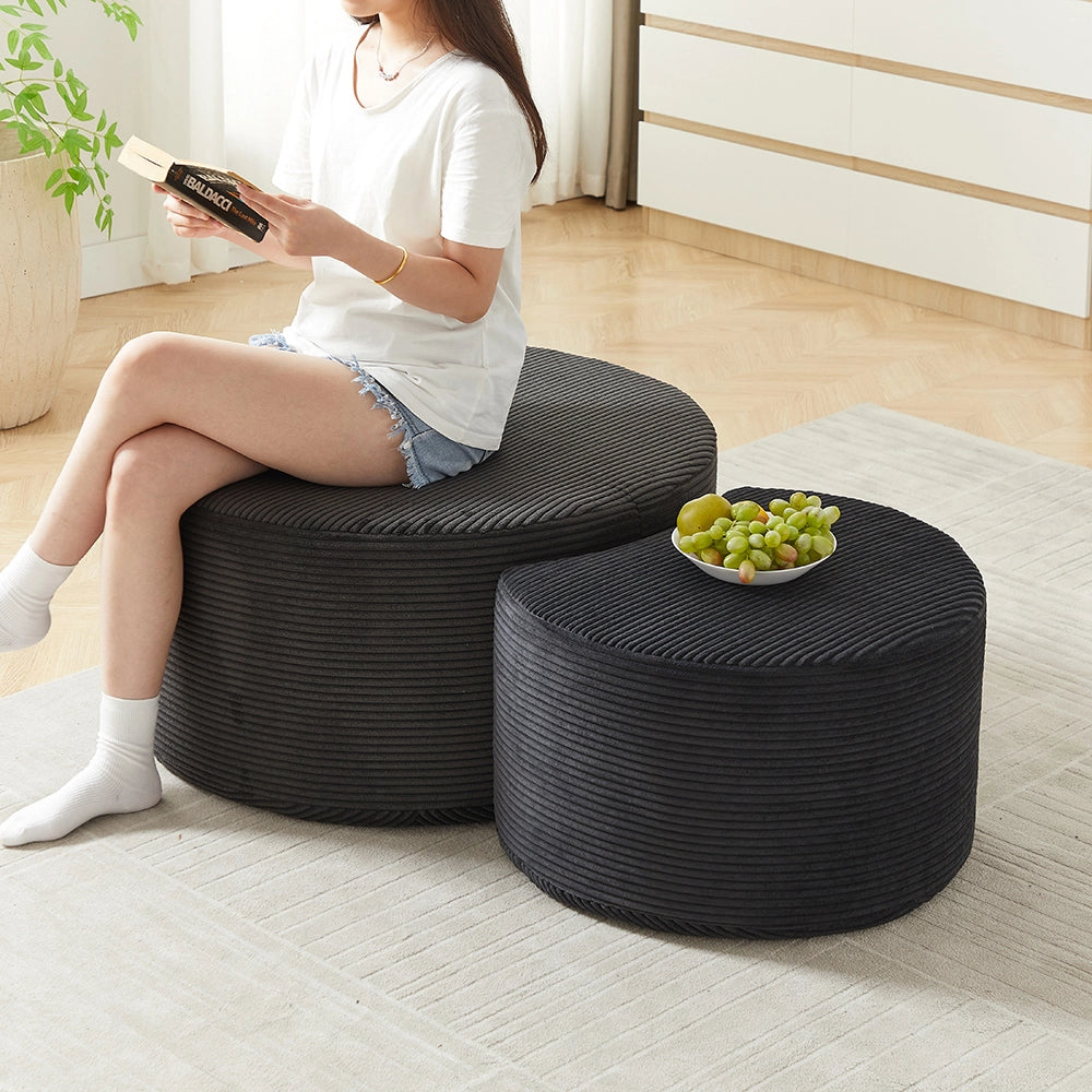 Set tavolini-Xylo-2 pezzi rotondi imbottiti pouf