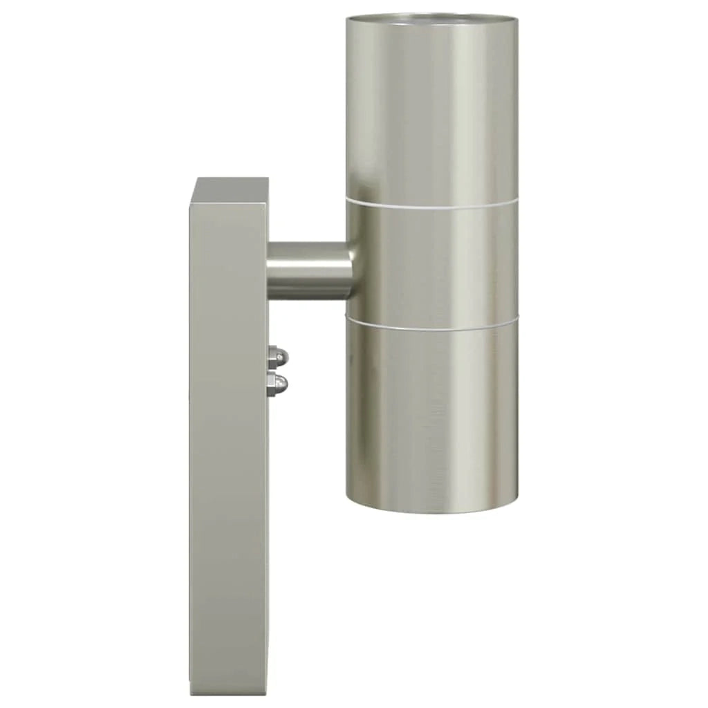 Set di 2 applique da giardino cilindriche moderne 7 x 10 x 22 cm in acciaio inox argento 02_0056540