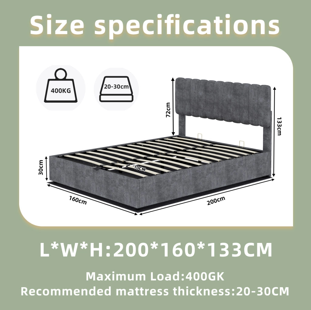 Letto imbottito per materasso 160x200 cm in velluto olandese; grigio