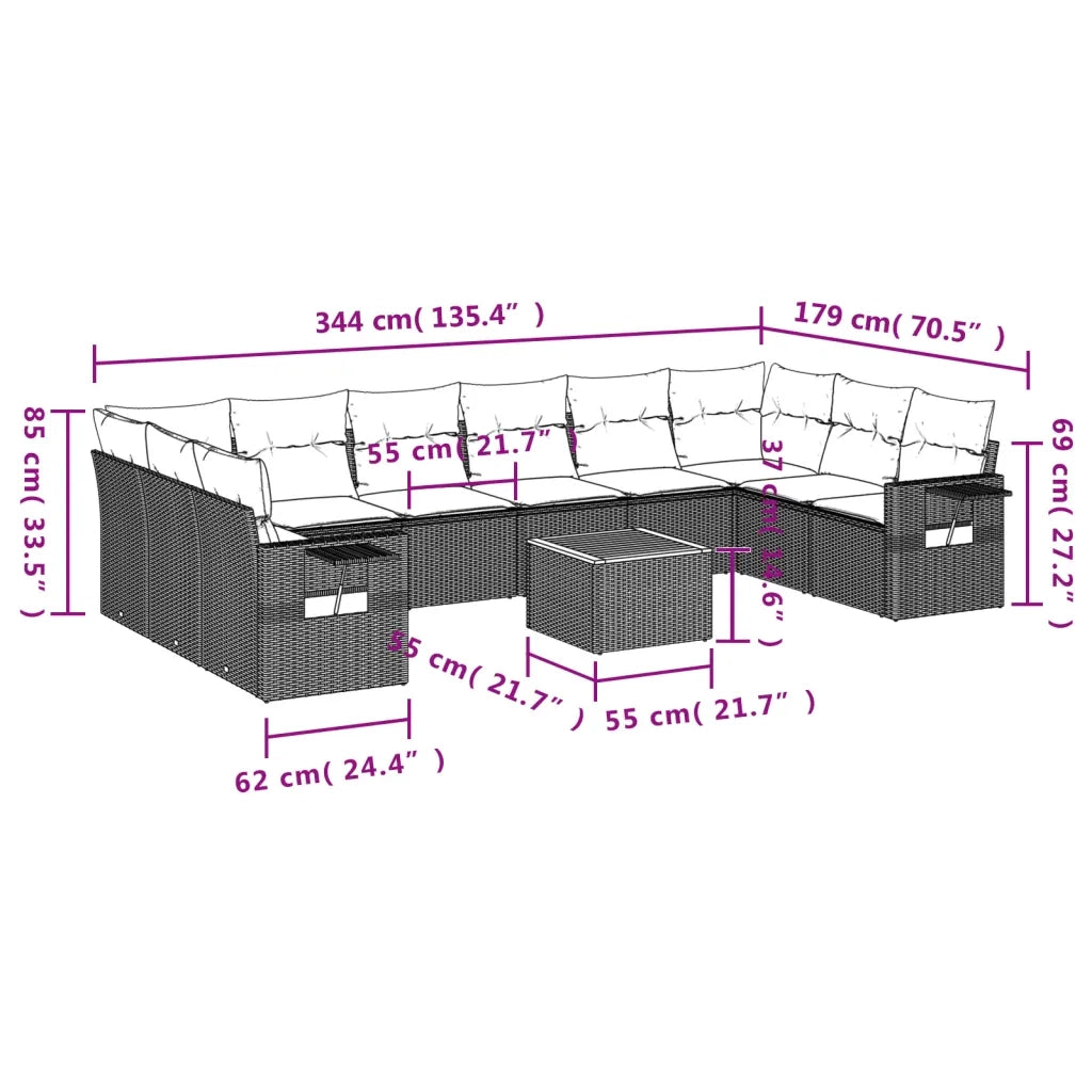 Set Divani da Giardino 11 pz con Cuscini in Polyrattan Nero 3224732
