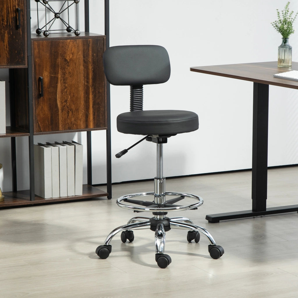 Sedia da ufficio ergonomica girevole in pelle sintetica con poggiapiedi regolabile nera 52 × 52 × 78-92 cm