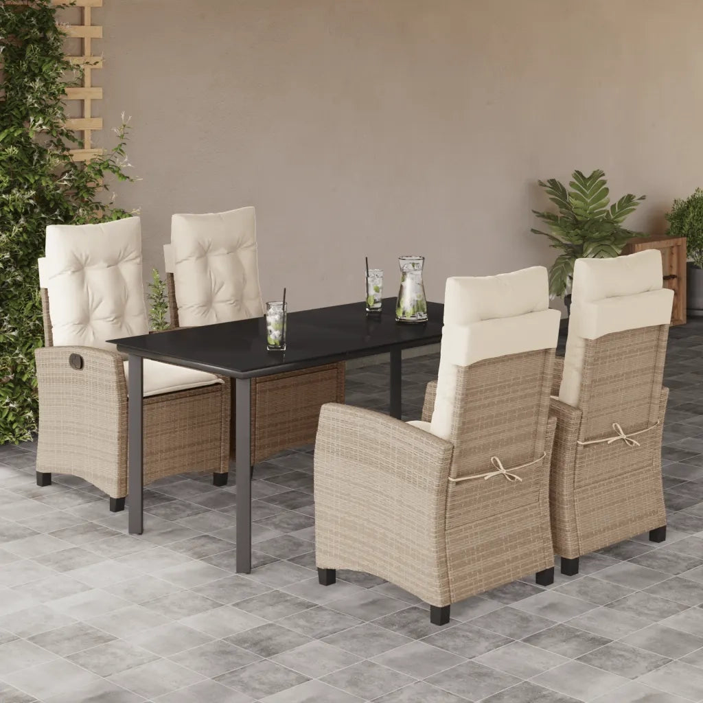 Set da Pranzo da Giardino 5 pz con Cuscini Beige in Polyrattan 3212816