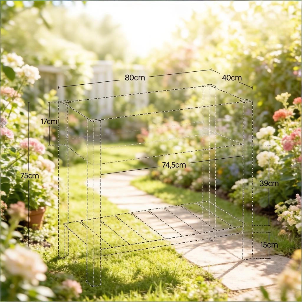 Fioriera a più livelli in legno di abete con ripiano inferiore per balcone terrazza e giardino marrone 80 × 75 × 40 cm