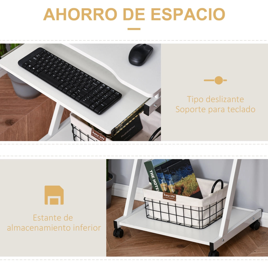 Scrivania con Ruote ¨C Zephmum ¨C Bianco Metallo 60x48 cm