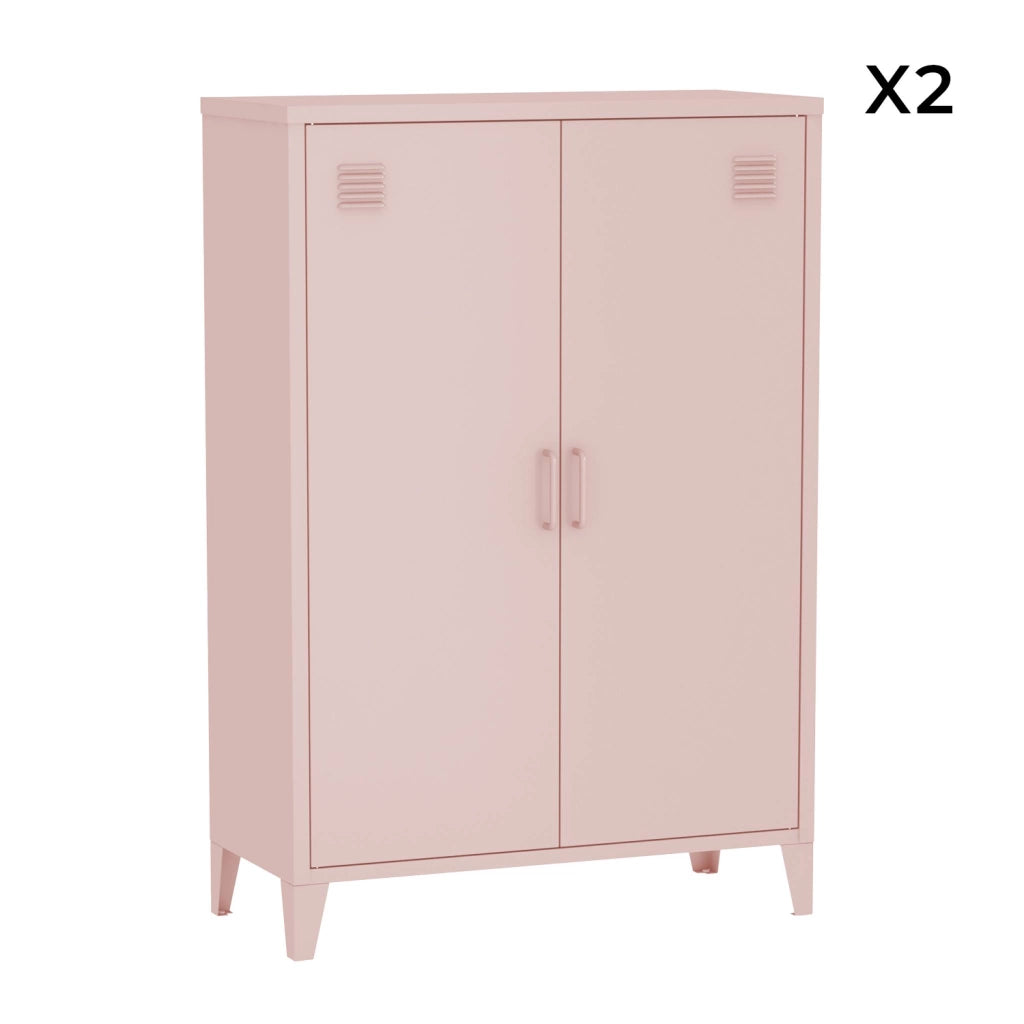 Set di 2 armadietti in metallo, 2 ante, rosa