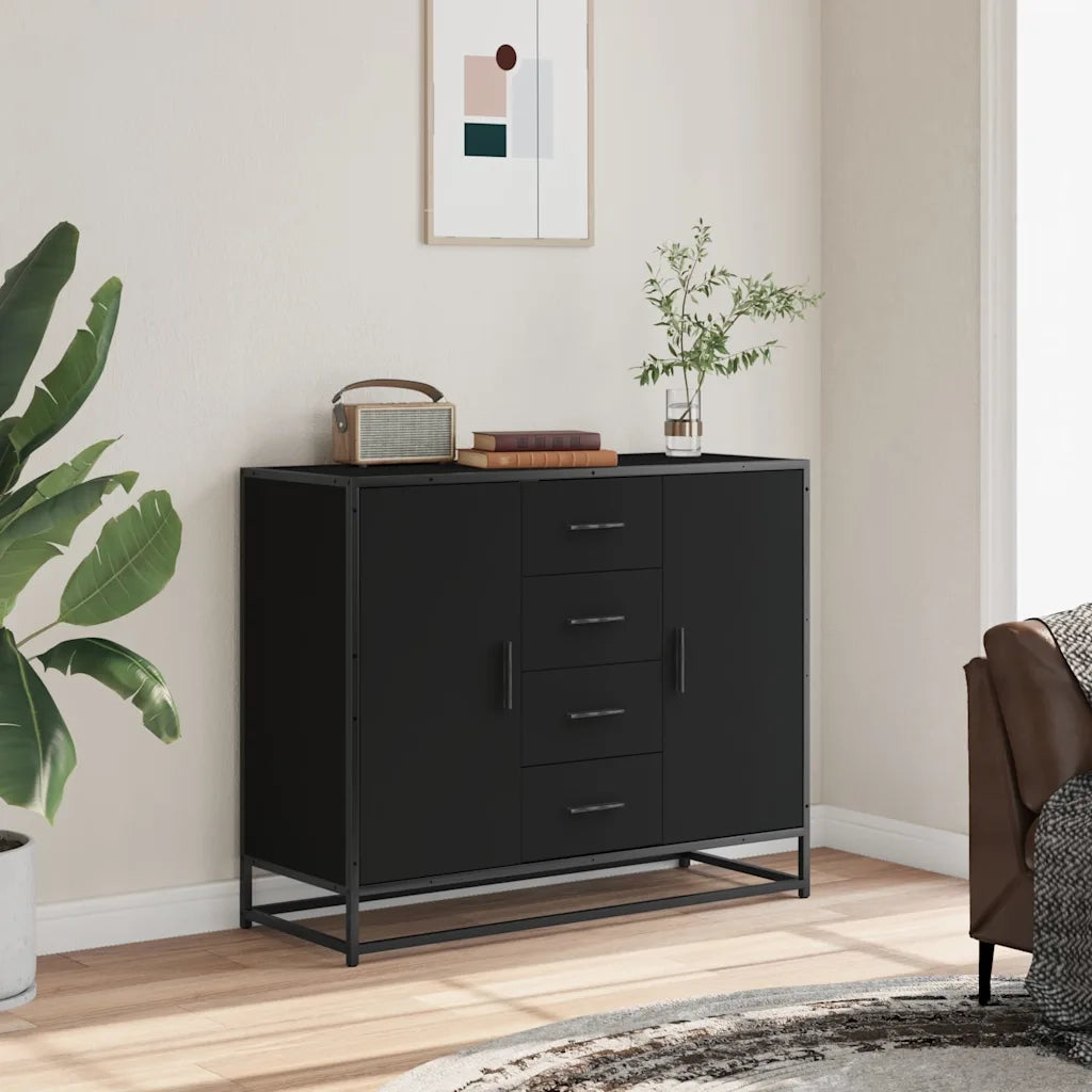Credenza | Madia | Buffet da pranzo | Armadio da pranzo Nera 92x35x76 cm in Legno Multistrato