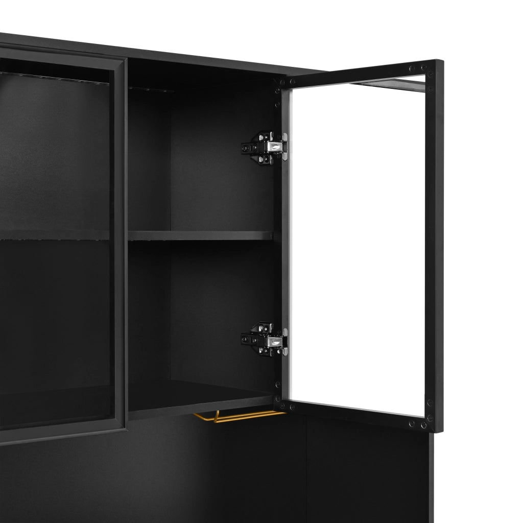 Mobile contenitore con vetrina in vetro, LED da app, 2 ante e 3 cassetti, per cucina e pranzo, 120 × 40 × 160 cm